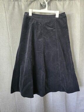 Vtg Chadwicks Black Corduroy Midi Skirt V Shaped Yoke Sz 12 Western A Line